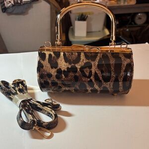 Leopard Print Handbag with Gold Accents